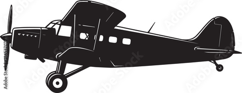 Black and white vintage biplane with propeller and landing gear also transparent background airplane