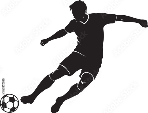 Silhouette of a soccer player kicking a ball in action also transparent background sports