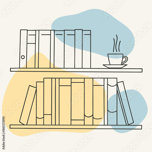 Tranquil Library Scene with Coffee