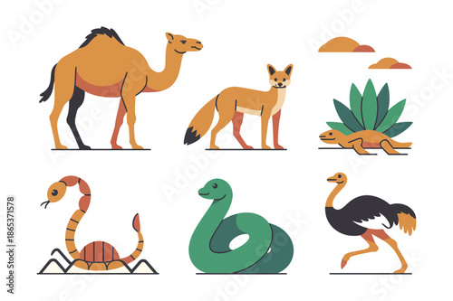 Desert Wildlife Set with Camel Fox Scorpion and Snake