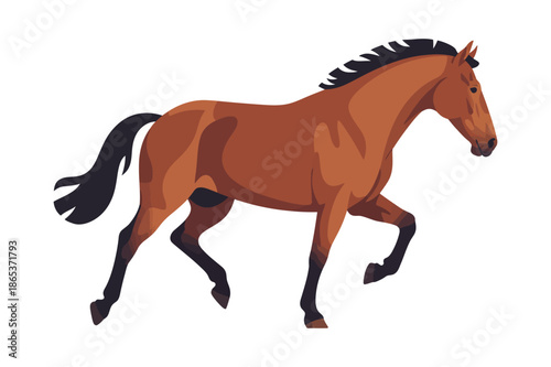Powerful Brown Horse Running Illustration Isolated on White