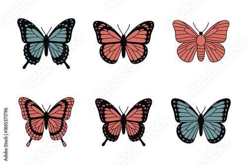 Colorful Butterfly Illustration Collection on White Background