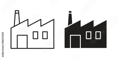Factory icons illustration, editable stroke, flat design style isolated on white