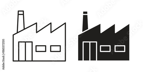 Factory icons illustration, editable stroke, flat design style isolated on white