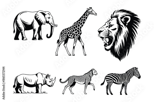 African safari animal silhouettes and wildlife icons