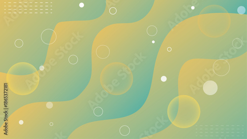 Abstract soft teal and beige fluid organic background with overlapping gradient blobs translucent circles and dotted lines minimal modern vector design