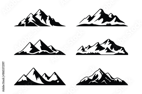 Detailed high-contrast mountain range silhouettes