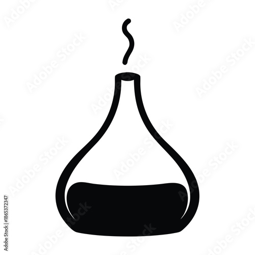 A laboratory glassware filled with fluid and showing some vapor release