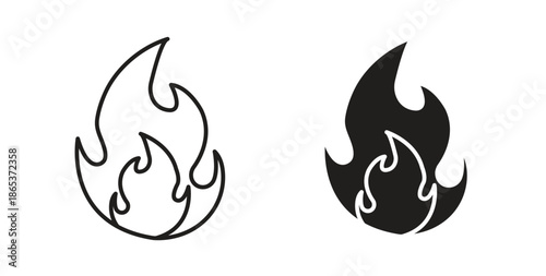 Flame icons illustration, editable stroke, flat design style isolated on white