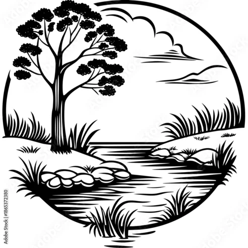 Obraz Misty Sunrise over Calm River Landscape