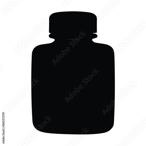 Black silhouette of a jar with lid isolated on white background