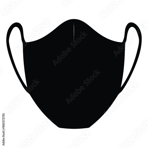 Silhouette of a Protective Face Mask with Ear Loops on White Background