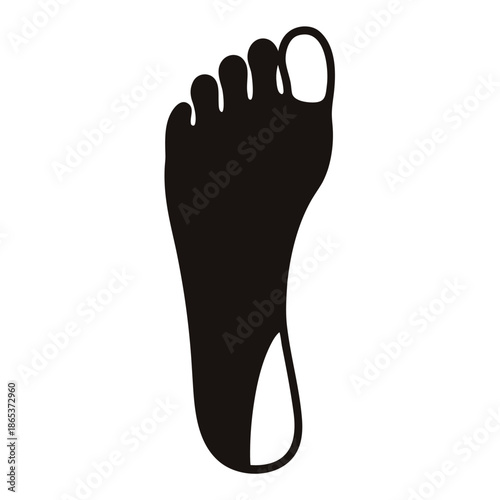 Silhouette of a human foot wearing toe separator for pedicure and care
