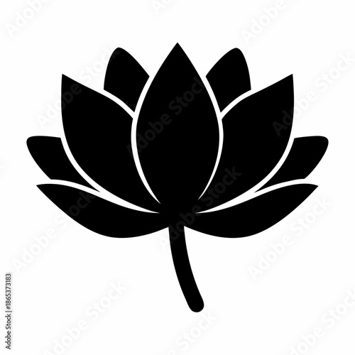 Black silhouette of a lotus flower blossom on a white background