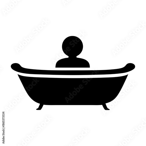 Person relaxing in a bathtub icon, showing a scene of selfcare