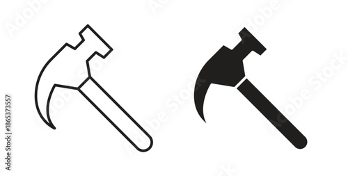 Hammer icons illustration, editable stroke, flat design style isolated on white