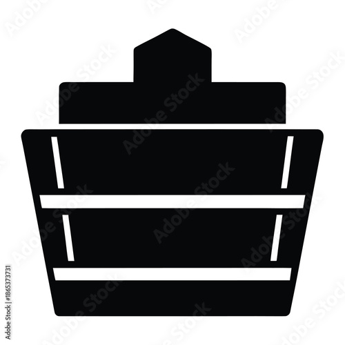 Silhouette of a wooden bucket with bands and a distinctive top element