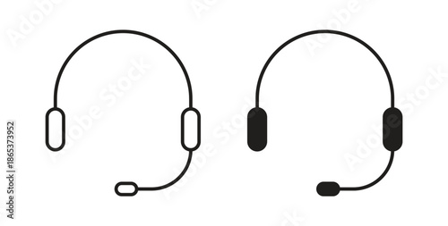 Headphones icons illustration, editable stroke, flat design style isolated on white