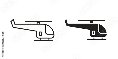 Helicopter icons illustration, editable stroke, flat design style isolated on white
