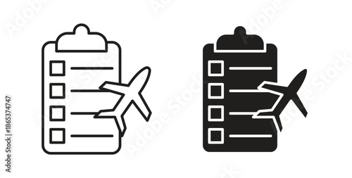 Itinerary icons illustration, editable stroke, flat design style isolated on white