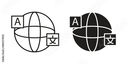 Language icons illustration, editable stroke, flat design style isolated on white