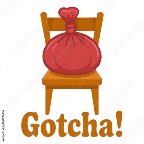 Surprise bag on a chair with gotcha text Vector, illustration