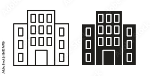 Office buildings icons illustration, editable stroke, flat design style isolated on white