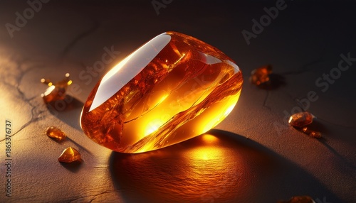 Glowing Amber Stone On Textured Surface