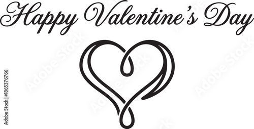 Calligraphic text saying Happy Valentines Day above a unique double looped heart symbol