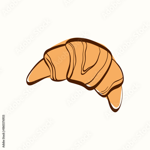 Fresh croissant with soft curved shape and warm golden tones on a light background. Cozy bakery element for cafe menus, breakfast branding, packaging, stickers and coffee shop visuals