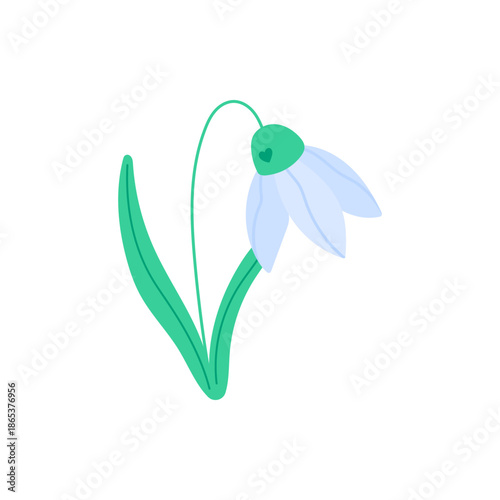 Snowdrop flower vector illustration. Minimal delicate spring blossom symbolizing renewal, purity, and the first sign of awakening nature