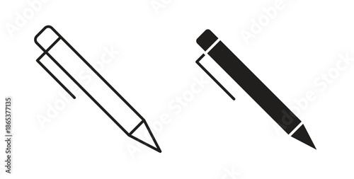 Pen icons illustration, editable stroke, flat design style isolated on white