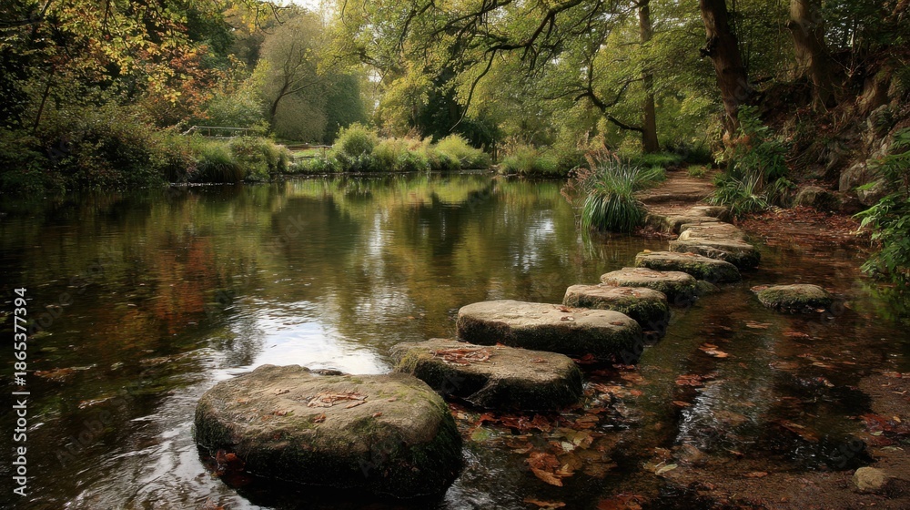 Fototapeta premium Stone Pathway Crossing a Flowing River