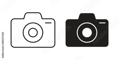 Photo Camera icons illustration, editable stroke, flat design style isolated on white