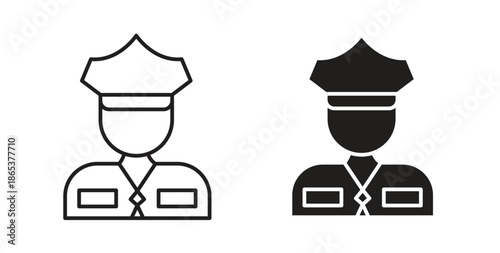 Police icons illustration, editable stroke, flat design style isolated on white
