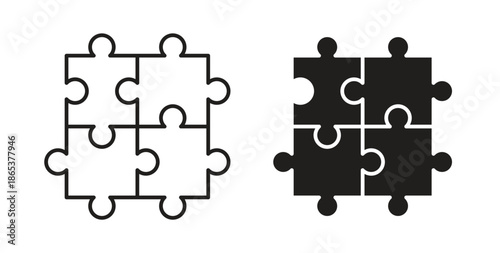 Puzzle piece icons illustration, editable stroke, flat design style isolated on white