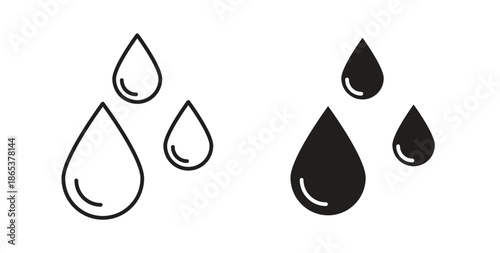 Raindrops icons illustration, editable stroke, flat design style isolated on white