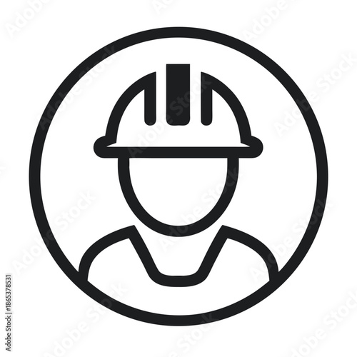 Construction Worker Icon with Safety Helmet, Industrial Labor