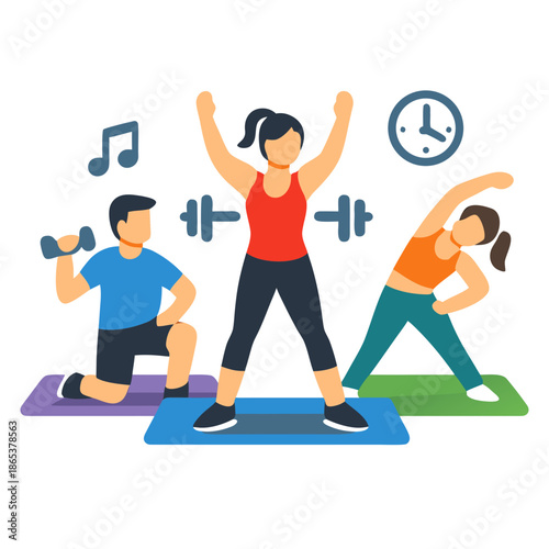 Group Fitness Training Illustration, Workout Class Concept