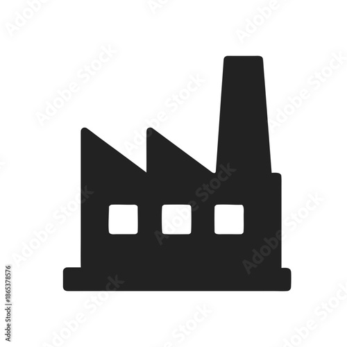 Factory Building Silhouette Icon, Industrial Production
