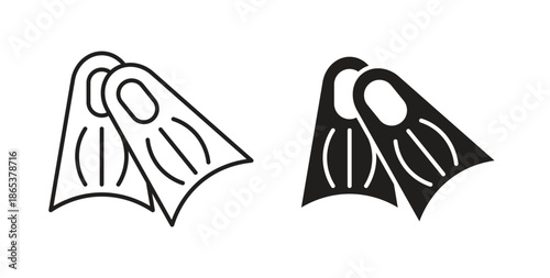 Scuba diving icons illustration, editable stroke, flat design style isolated on white