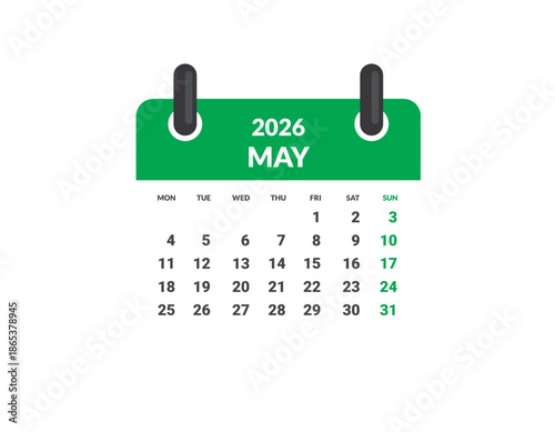 MAY 2026 Calendar Month vector illustration