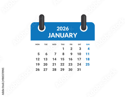 JANUARY 2026 Calendar Month vector illustration