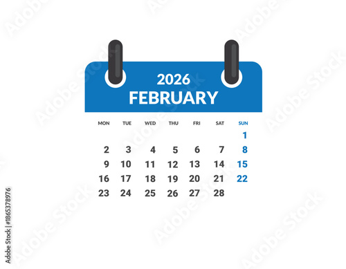 FEBRUARY 2026 Calendar Month vector illustration