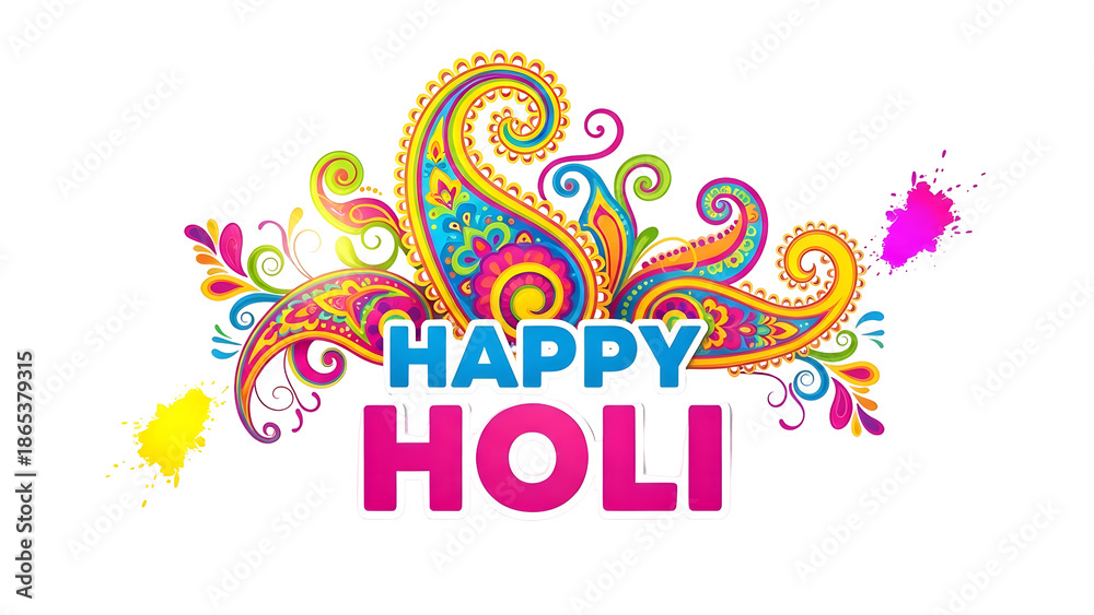 Obraz premium Vibrant happy holi celebration background with colorful swirls and text
