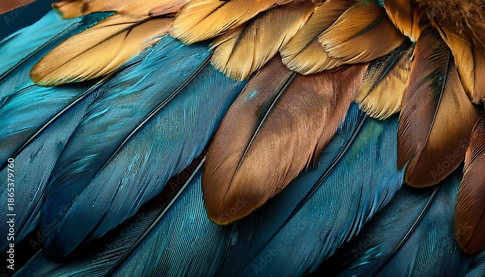 Fototapeta premium textured close up stylized plumage with teal gold and navy hues highlighted