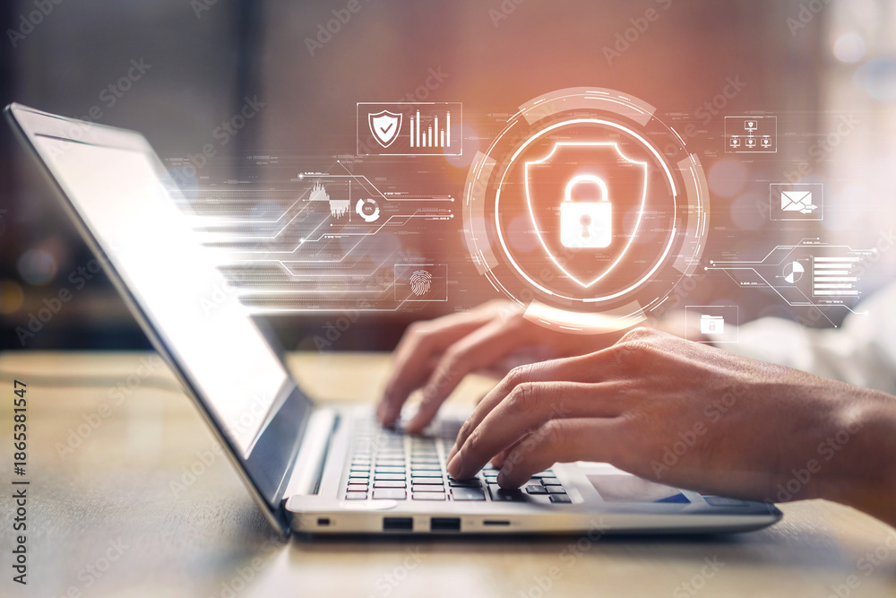 Obraz premium Cyber security protects against breaches, hacks, and network attacks using strong infrastructure and proactive digital defense strategies. Vouch