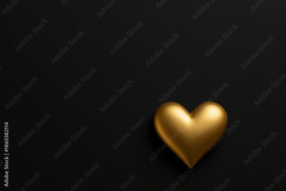 Fototapeta premium Luxury Black Valentine Background with Golden Heart and Copy Space. Suitable for Valentines Day and year-round romantic use.