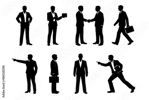Business professional silhouettes: diverse actions and poses in formal attire