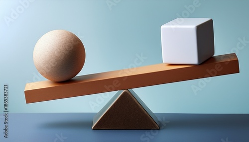 Concepto De Equilibrio Cubo Ceramico Y Esfera En Balanci
